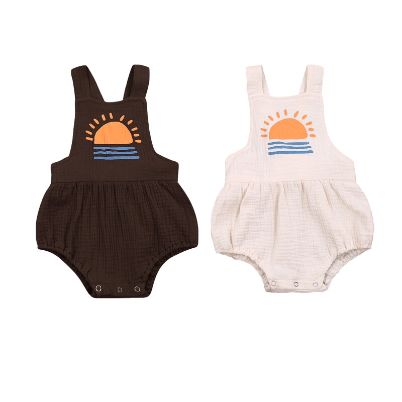 FOCUSNORM 0-24M Newborn Baby Girls Boys Romper Suspender Pattern Printed One-piece Lovely Jumpsuits