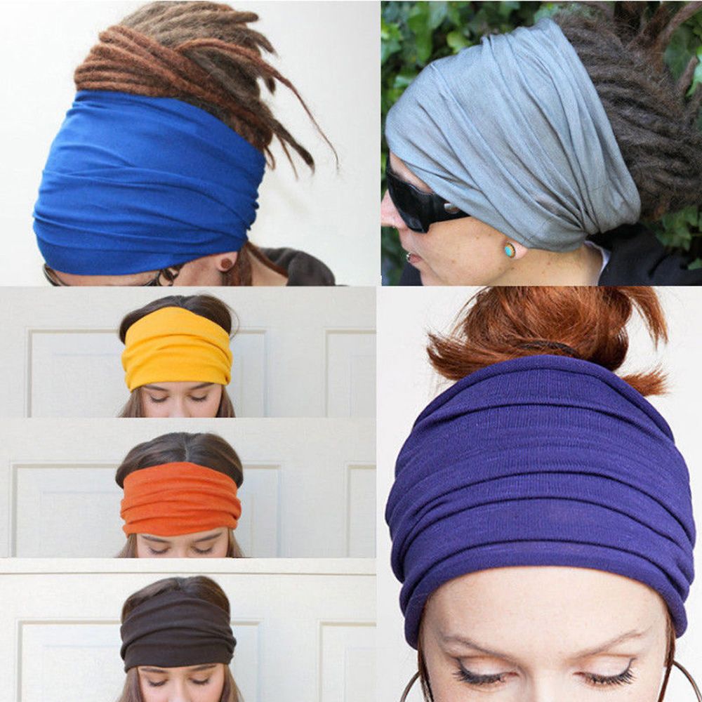 1 Pc Breed Effen Kleur Katoen Hoofdband Voor Vrouwen Lady Plain Stof Yoga Sport Elastische Hoofdband Tulband Head Wrap bandana