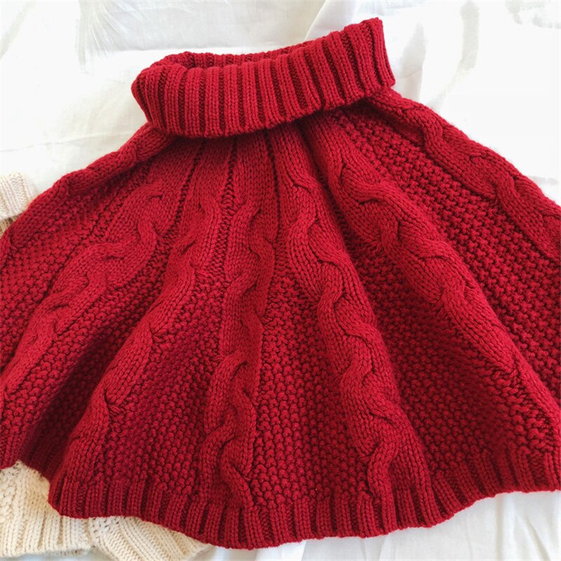 Baby piger sweatere børn bomuld cape sweater frakker strikket turtleneck kappe pullover piger tøj  aa2876