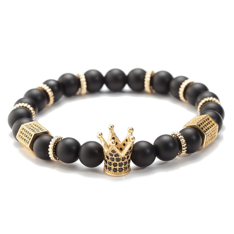 Crown Natuursteen Mannen En Vrouwen Bedelarmband Keizer Steen Micro-Ingelegd Koperen Armband Cubic Oxide Hao armband Faith: Matte Black