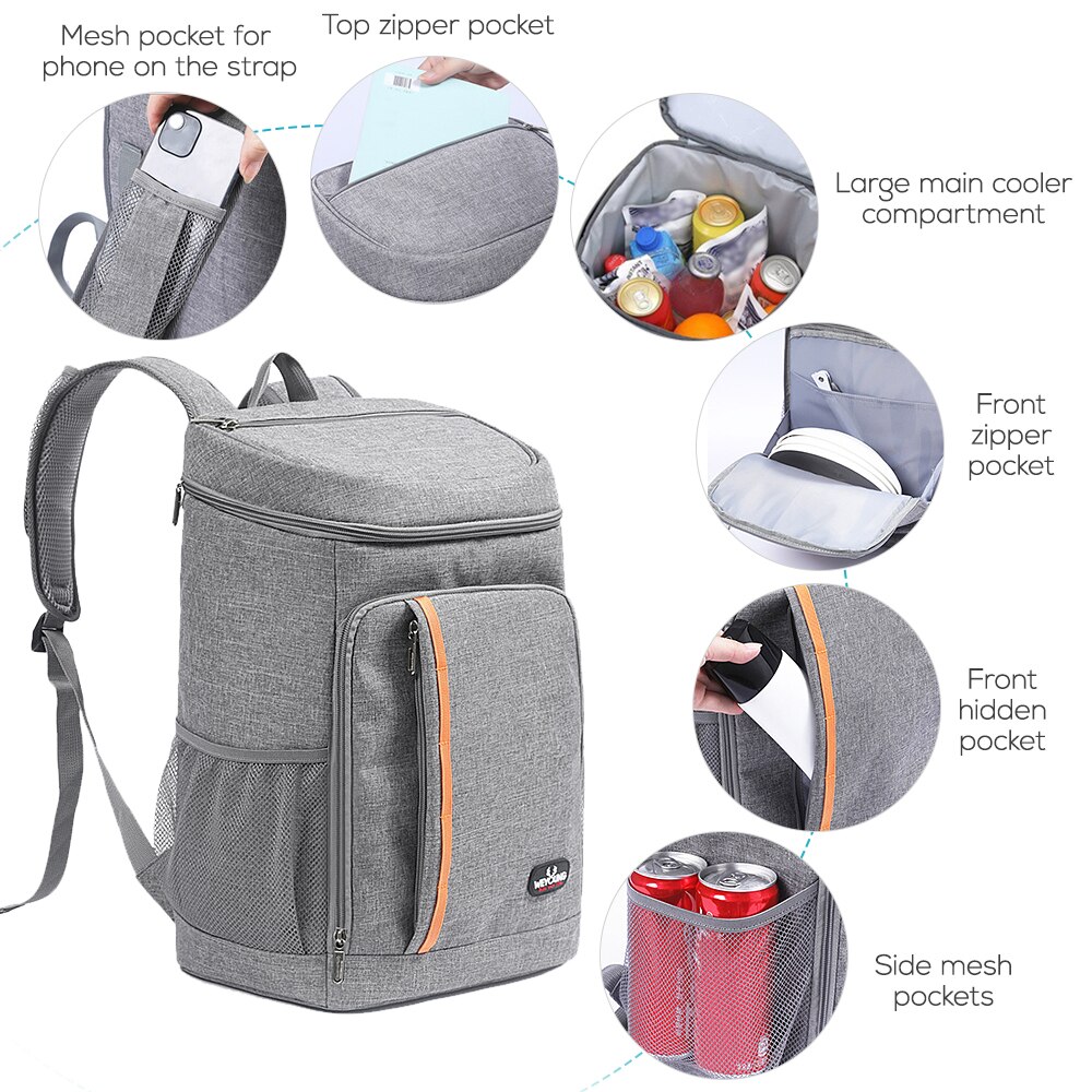 Thermal Cooler Bag Cooler Backpack Leak-Proof Grocery Waterproof Insulated Bag for Outdoor Hiking Picnic Camping Beach Equipment