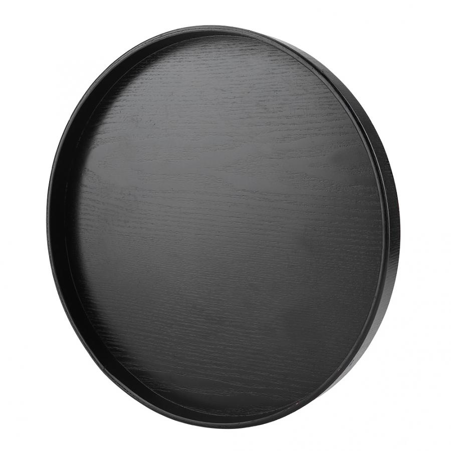 Black Round Tray Natural Wooden Tea Tray Plate Snacks Cake Dessert for Hotel Home Serving Tray Great for serving tea coffee