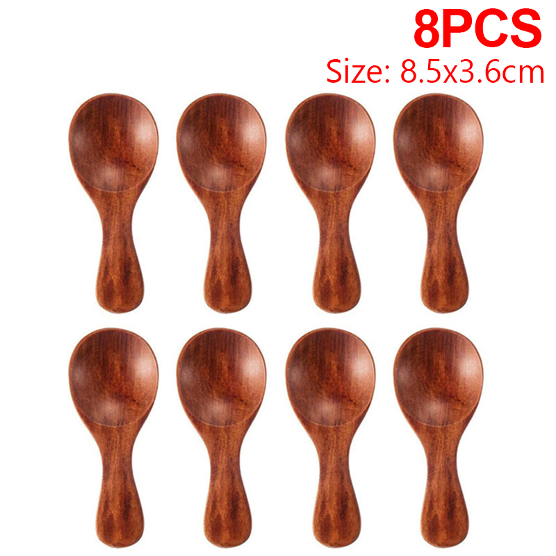 Mini cucharas de madera para cocina, cuchara para condimentos de especias, café, té, azúcar, cucharaditas, mango corto, vajilla para el hogar, 8/1 Uds.: Marrón
