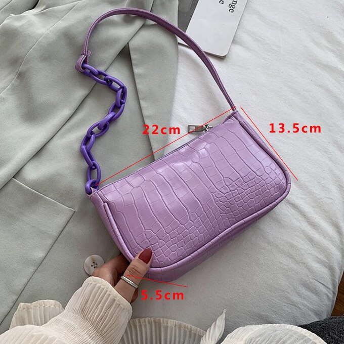 Bolso de mano Baguette con patrón de cocodrilo para mujer, cadena nueva, bolso de hombro pequeño, de bolsos de cuero,