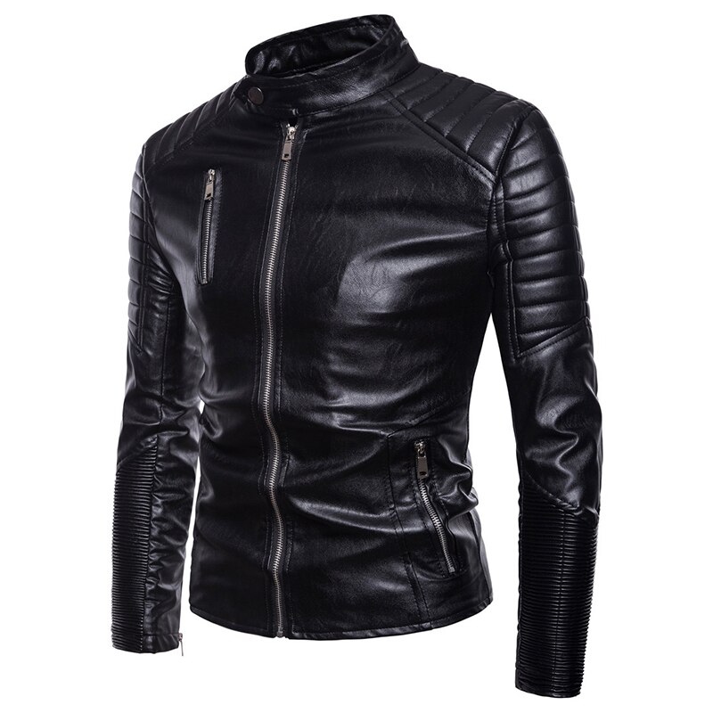Punk läderjacka herr slim fit vintage pu jacka manliga motorcykel läderjackor rockar jaqueta de couro masculina