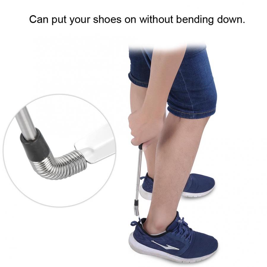 Chausse-pied Portable télescopique extensible corne à chaussures en acier inoxydable pliable manipulé accessoires de chaussures pour les personnes âgées et les grossesses
