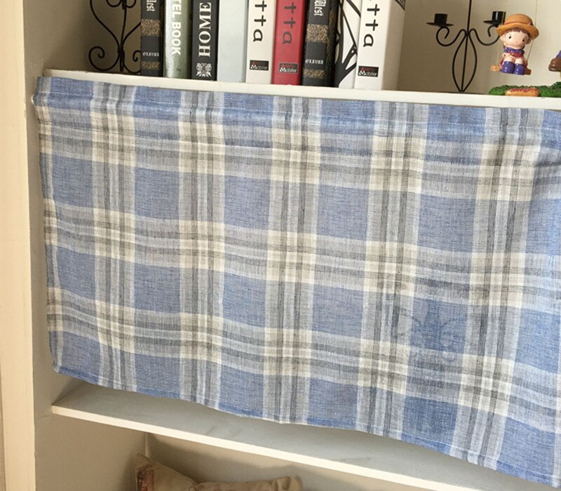 Blue Short Kitchen Curtain Small Plaid
