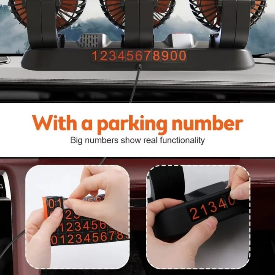 Autoventilator 360° ° Einstellbarer 3-Kopf-Luftventilator, elektrischer Kfz-Ventilator, USB/12 V/24 V, 2 Geschwindigkeiten, leiser Auto-Ventilator für Zuhause, Schreibtisch, Büro und Auto