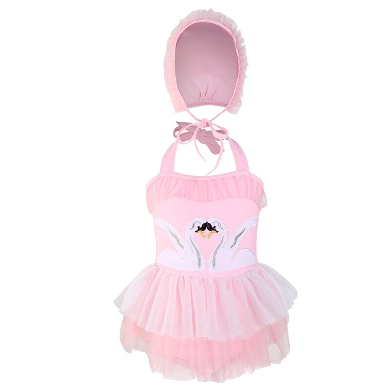 Kids Swimwear For Girls Child Female Bikini Children's Clothes Bathing Suits Children Swan Princess Dress Veil Swimsuit: Pink / XXL