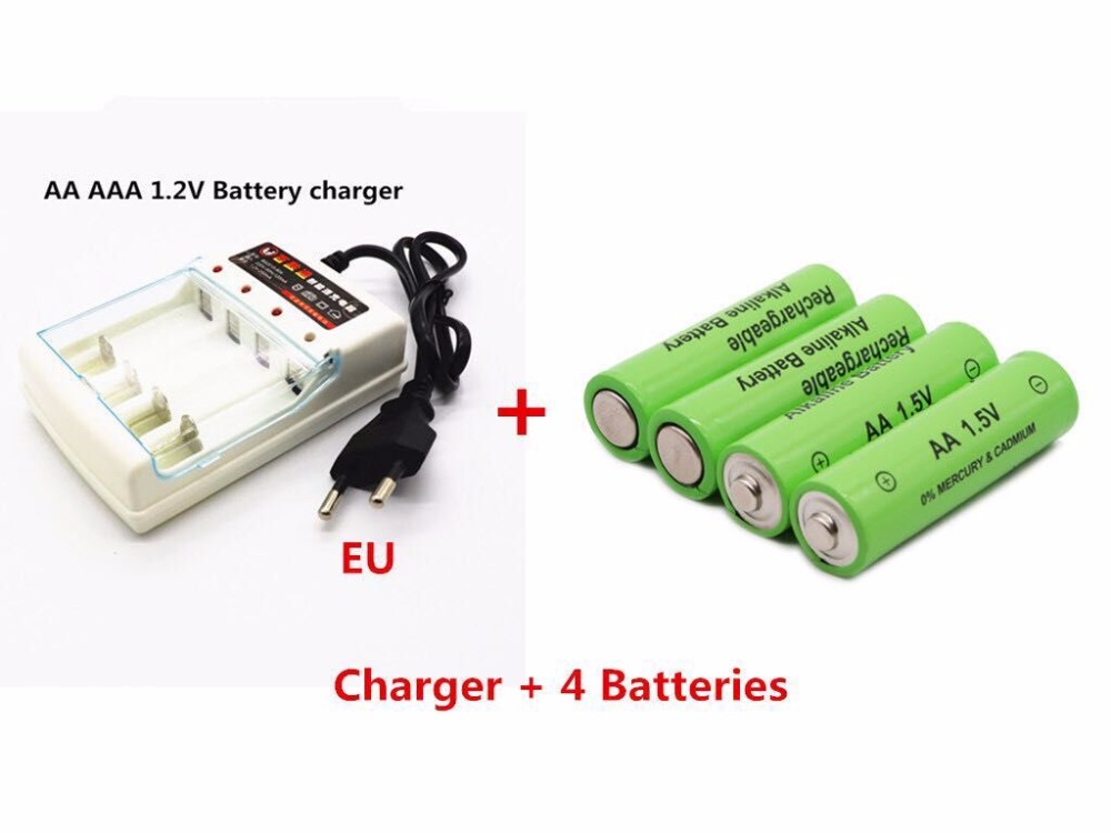 Tag 3000 MAH oplaadbare batterij AA 1.5 V. oplaadbare Alcalinas drummey + 1pcs 4-cell battery charger: WHITE