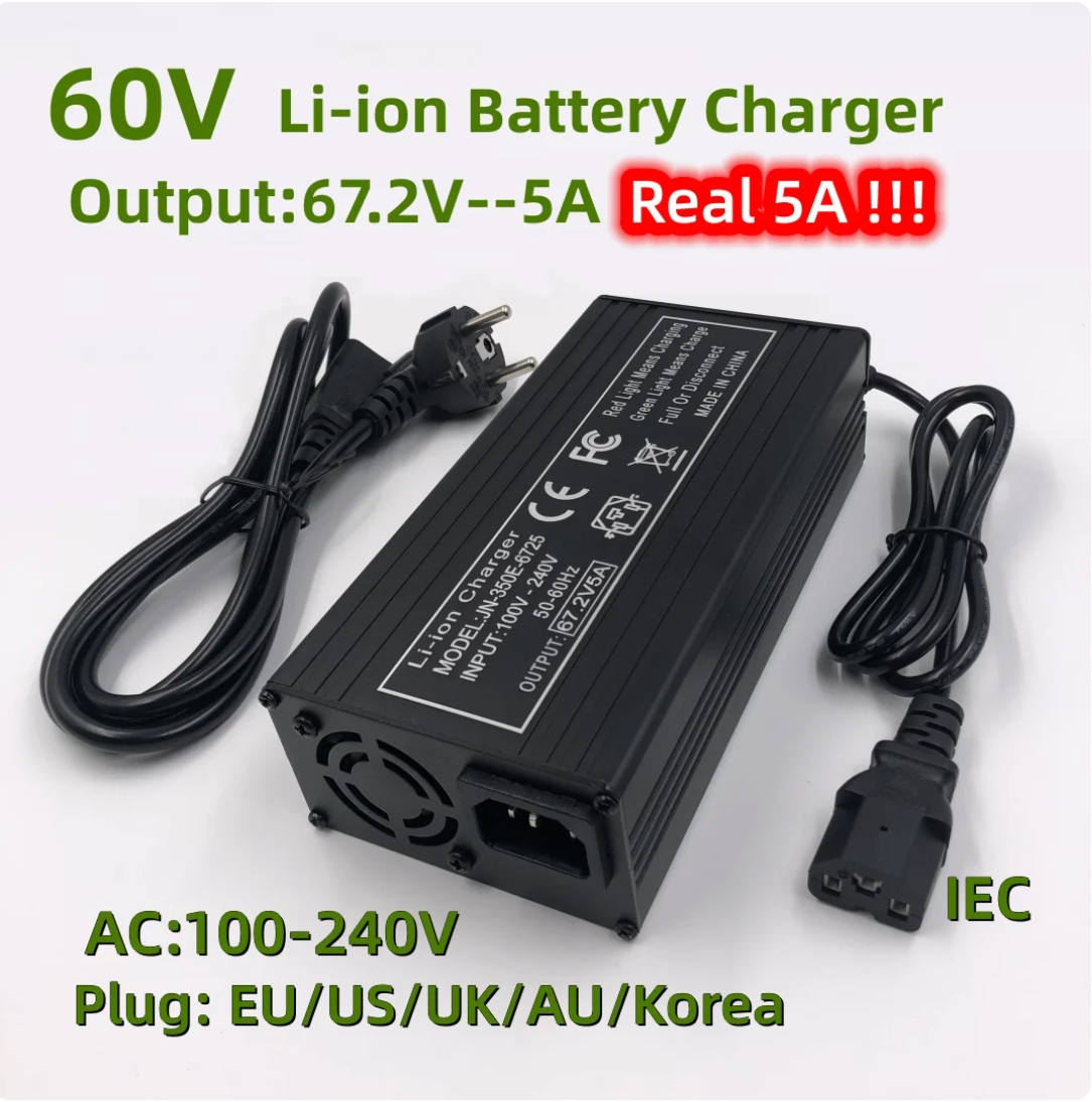 60V Schnellladegerät 67,2V/5A Ladegerät für 16S 60V Elektrofahrrad Lithium-Batterieladegerät IEC/PC-Anschluss Starke Wärmeableitung