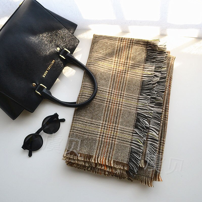 Faux cashmere halsduk dam sjal brun klassisk rutig filt tofs cape varm vinter pashmina bandana halsdukar dam tjej