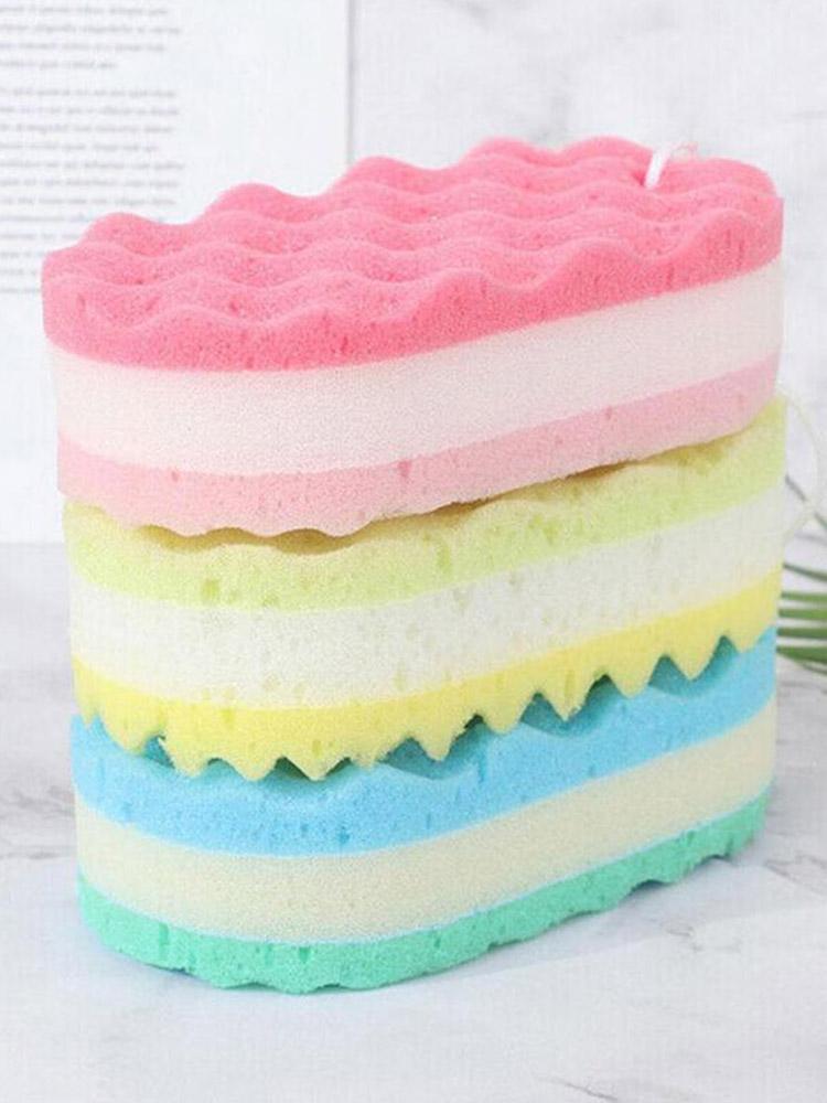 Drie-Layer Wave Bad Spons Borstel Huid Schoon Massage Cleaning Douche Borstels Kids Volwassenen Foam Schrobben Handdoek Touw houder