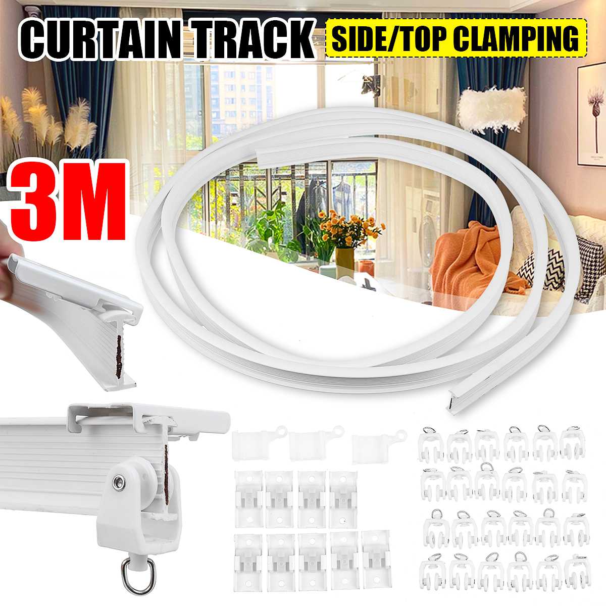 2M/3M/6M Flexible Ceiling Mounted Curtain Track Rail Straight Slide Windows Plastic Bendable Home Window Decor Accessories