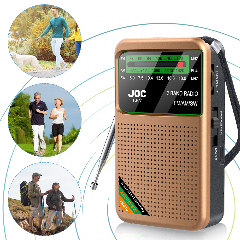 Emergency Pocket Radio FM AM SW Radio Built-in Speaker Transistor Radio Radio Player for Indoor Outdoor Walk Jogging Gym Camping
