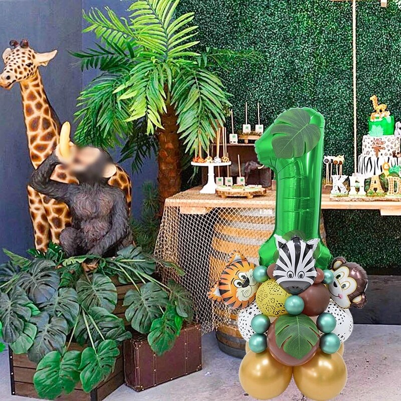 Conjunto de globos con número de animales de Safari para niños, decoración para de cumpleaños de 1 a 9 años, suministros para Baby Shower, 35 piezas