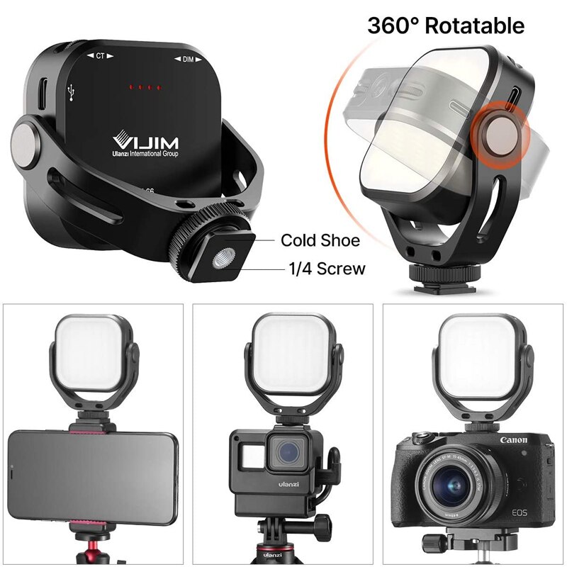 Ulanzi Vijim VL66 Einstellbare LED Video Licht mit 360 Drehung Halterung Halterung Rechargable DSLR SLR Handy, Mobiltelefon Tragbare Füllen Licht