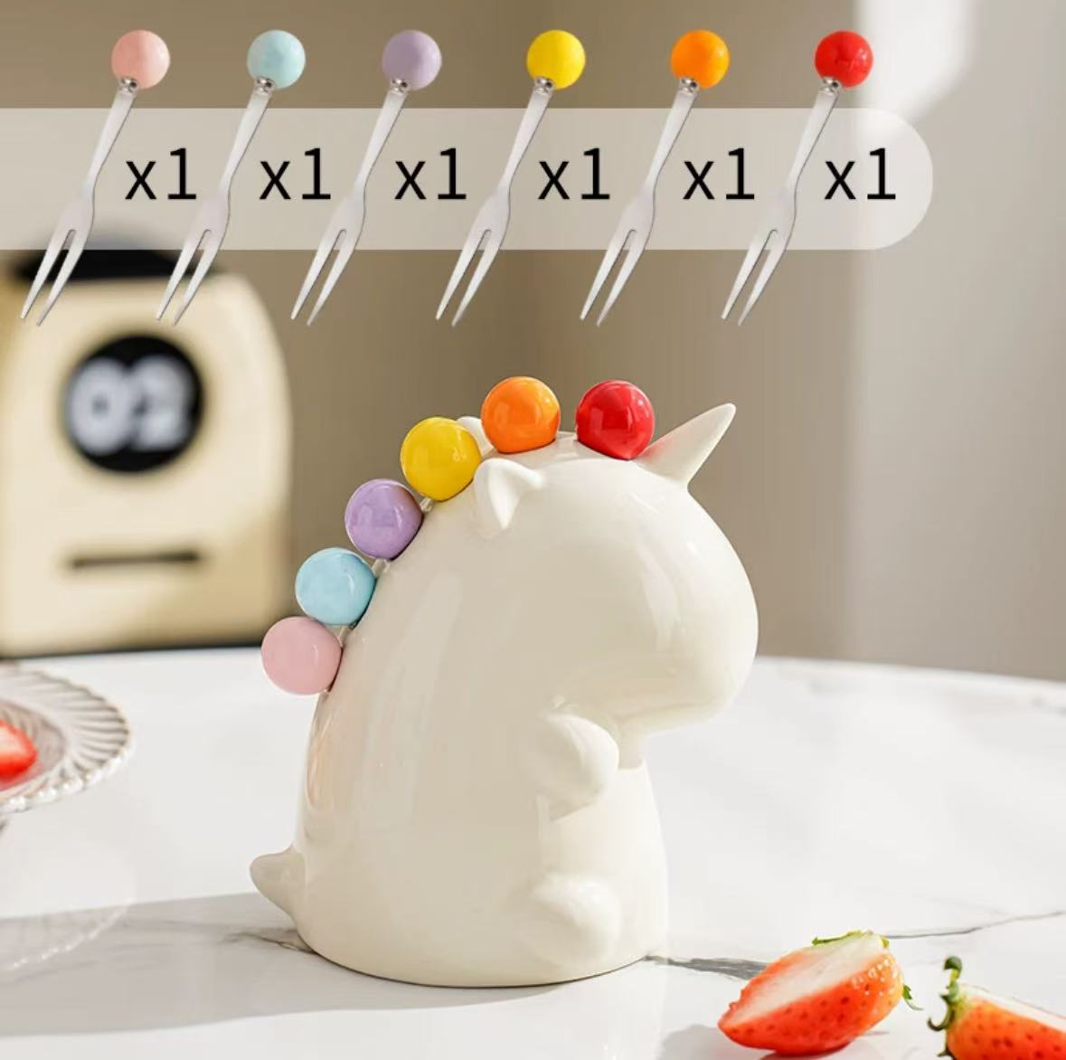 Kreative Kawaii Einhorn Edelstahl Obst Gabel Nette Lagerung einstellen Obst Gabel Küche Lagerung Kaffee Tee Nachtisch Gabel einstellen: Weiß