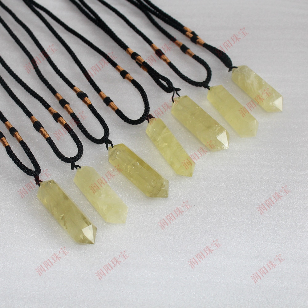 Topacio Natural prisma hexagonal doble cristal puntiagudo columna dije, poliedro collar de joyas de piedra de