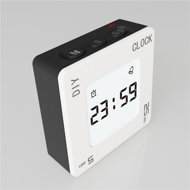 Digital LCD Alarm Clock DIY Time Management Tomato Timer Reminder Vibration Timer Snooze Flips Quartet Alarm Clock: White Black