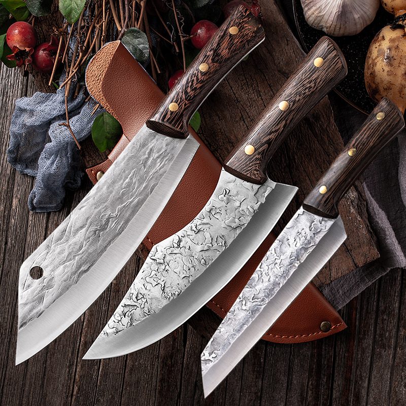 Cuchillo japonés para deshuesar, utensilio de cocina de acero, hecho a mano, Santoku