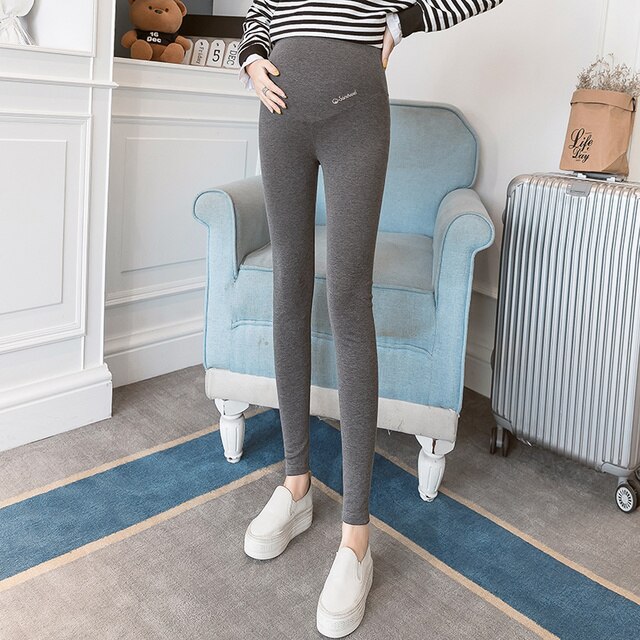 Pantalones de talla grande para Mujer Embarazada, Ropa de embarazo, pantalones de cintura ajustable, mallas elásticas delgadas suaves, premamá: Gris oscuro / L