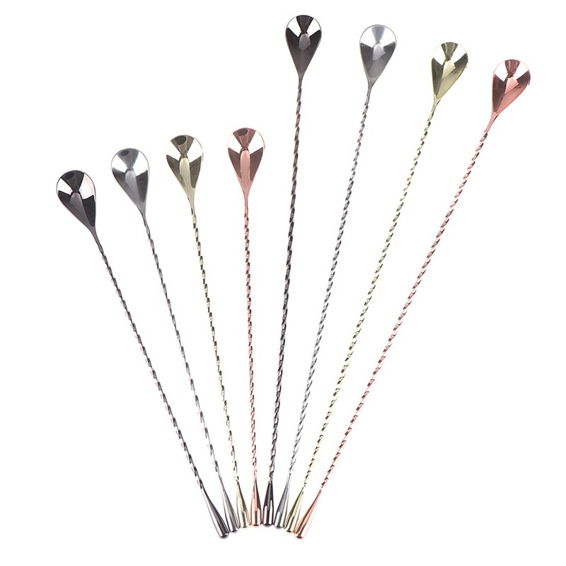 30/40cm Stainless Steel Spiral Pattern Stir Spoon Bar Tool Bar Teadrop Spoon Mixing Cocktail Spoon Bartender Tools