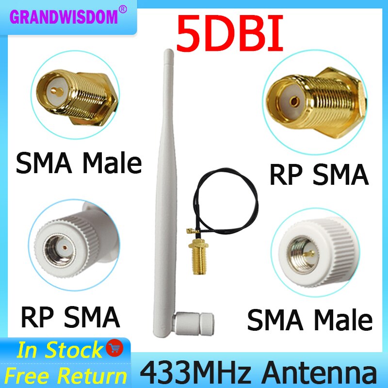 433 MHz lora Antenne 5dbi SMA Stecker 433 mhz IOT antena wasserdichte gerichtet antenne + 21cm RP-SMA/u.FL Zopf Kabel