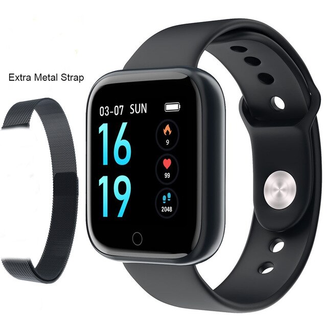 T80 montre intelligente femmes hommes sport Ip68 étanche activité Fitness Tracker fréquence cardiaque bord Smartwatch pour Android iOS B57: Extra Black Strap