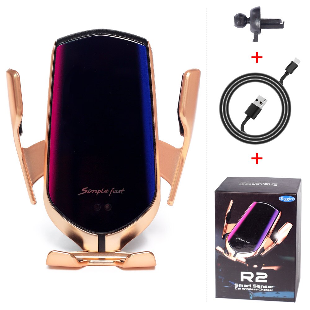 Qi Wireless Car Charger Automatische Klem 10W Snelle Lading Houder ForIphone11pro Xr Xs Forhuawei P30Pro Infrarood Sensor Telefoon Mount: Gold air outlet