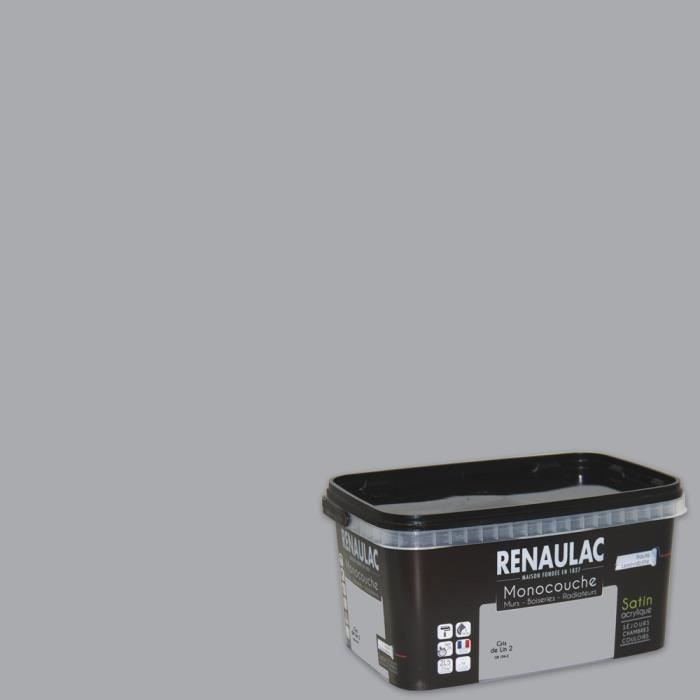 Pintura de pared satinada de lino gris multicapa 2.5 L Paredes / Carpintería / Radiadores - RENAULAC