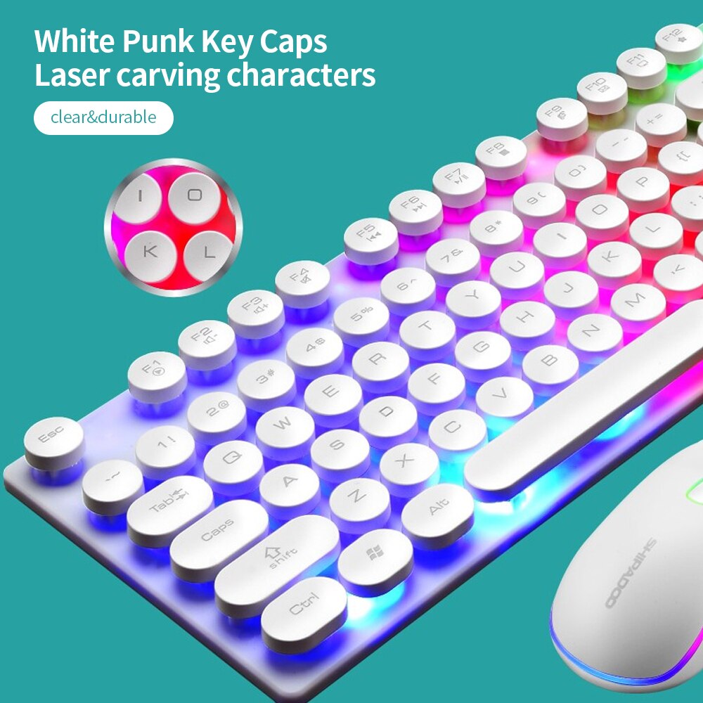Teclado y ratón flotante Punk con retroiluminación, combinación de teclado y ratón con cable de 104 teclas, colorido ratón 3D para ordenador portátil/PC a prueba de agua