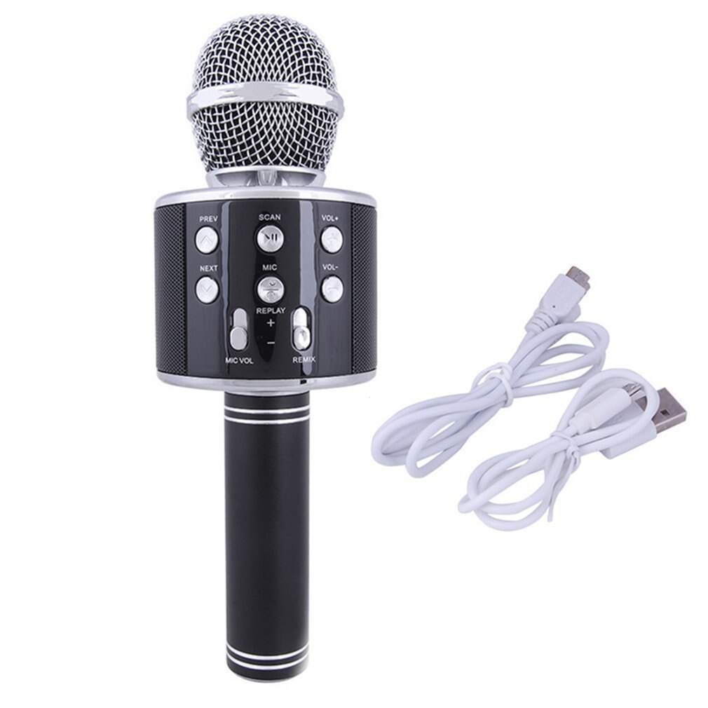 Bluetooth karaoke mikrofon trådløs mikrofon professiona højttaler håndholdt mikrofonafspiller synger optager mikrofon: Sort