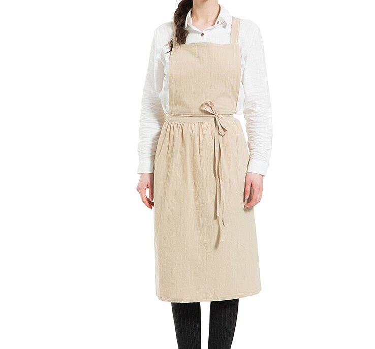 Pleated skirt cotton linen apron Women Cooking Kitchen Apron Work Uniform and flower shop apron for woman long dress smocks: 15