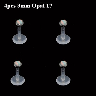 viel 4Stck Opal 17 Stein Bioplast Labret Monroe Lippe Zucht Feuer Opal Ohr Cartiliage Tragus Wendel durchbohren Zucht Ring 16g Körper Schmuck: 4Stck 3mm oben