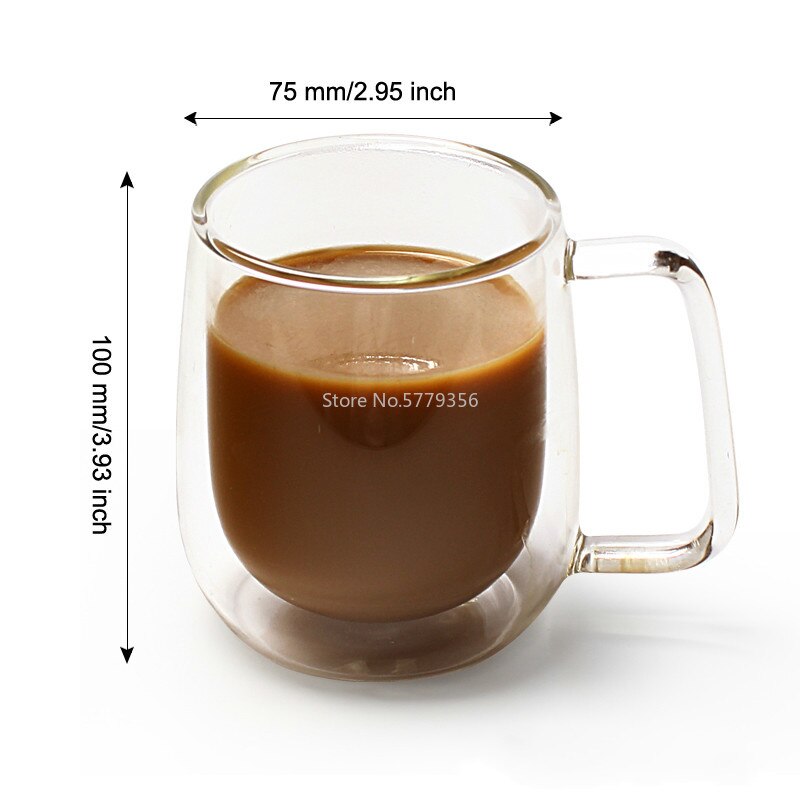 Double Coffee Mugs with The Handle Mugs Drinking Insulation Double Wall Glass Tea Cup Drinkware Milk