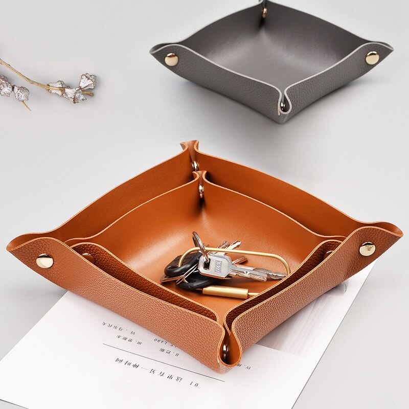 nordisch Stil Faux Leder Ablage Kasten Multi-zweck Druckknopf Schmuck Kosmetik Schlüssel Platte Platz Schreibtisch Organisation