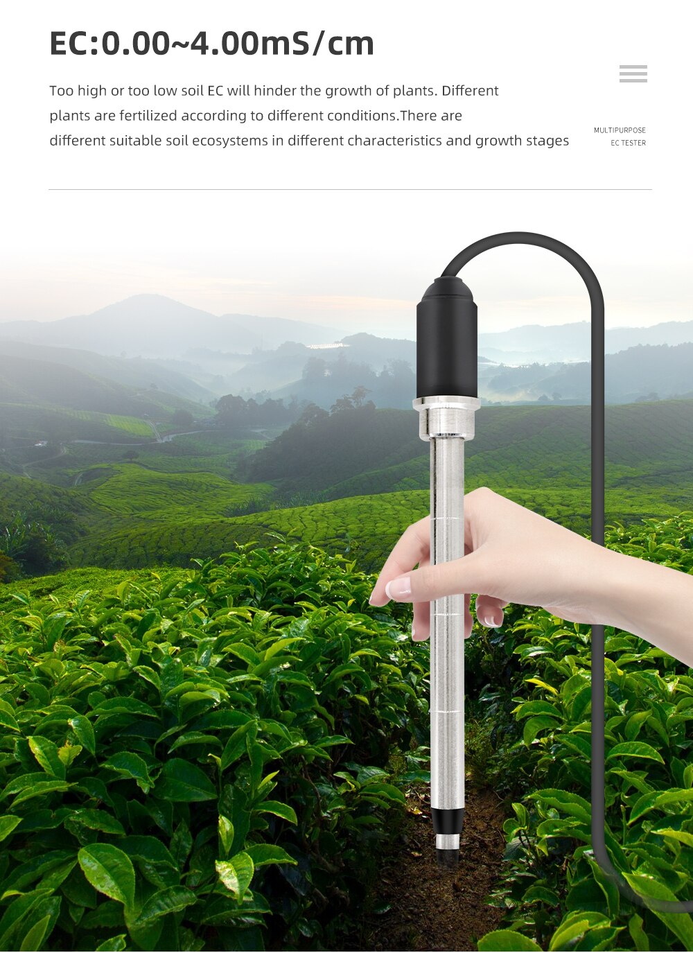 EC-3185 Soil Meter 3 In 1 Ec/Tds/Cf Bodem Tester Waterdichte Analyzer Voor Tuin Kas Teelt Landbouw laboratorium