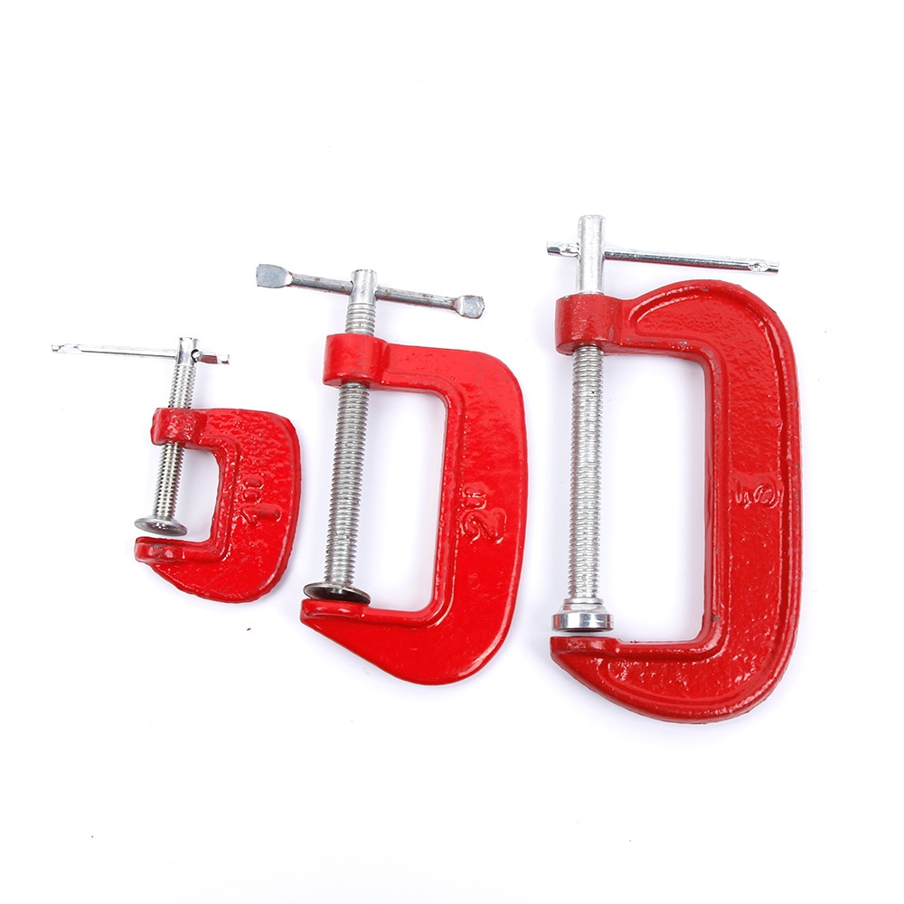 Adjust Heavy Duty G Clamp 1/2/3inch C/W Soft Jaw Pads 25mm -100mm G Clamp Iron Red For Woodwork Metal Clamping