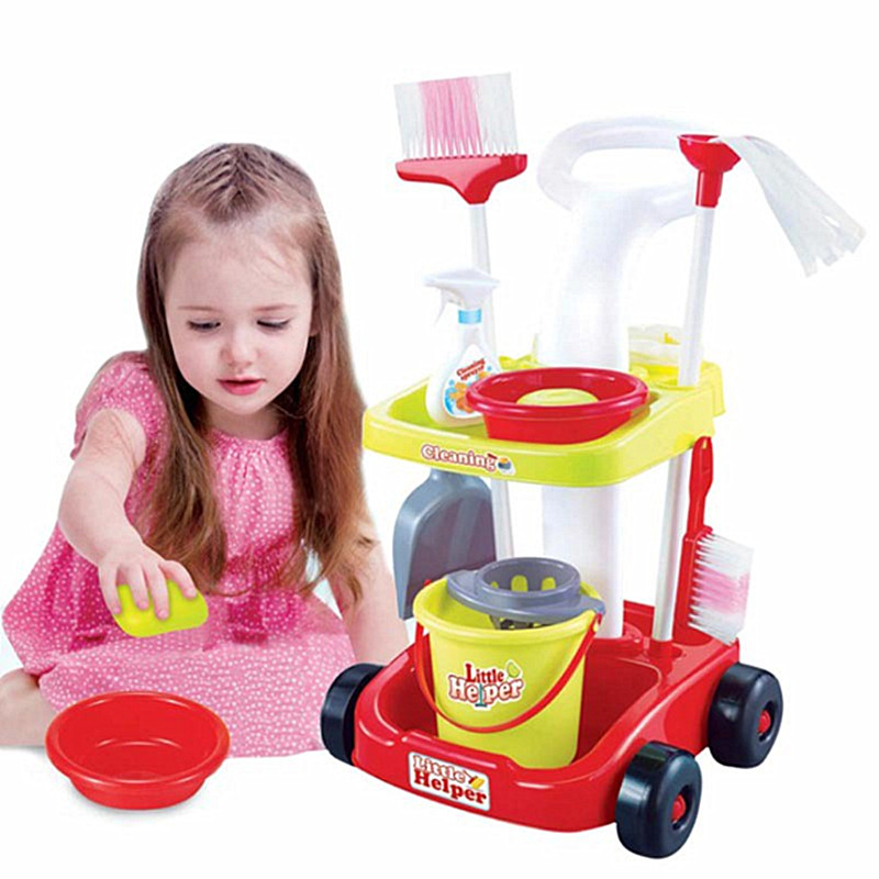 Children's House Play Game Cleaning Cart Set Mopping Cleaning Role Playing Cleaner Cleaning Tool for Child