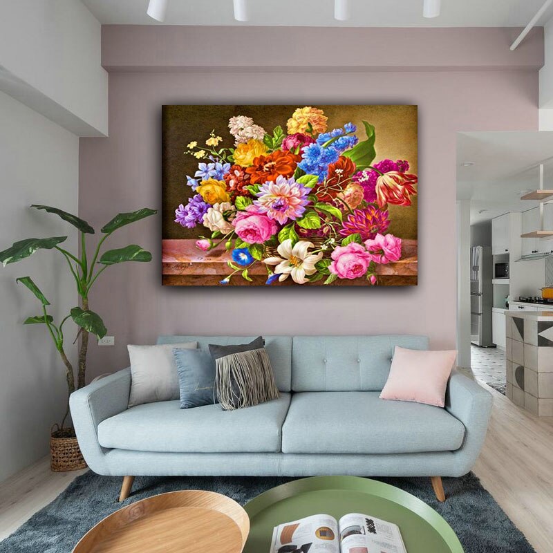 DIY kleurstoffen foto's nummers met bloemen foto tekening schilderen door numbers omlijst Home