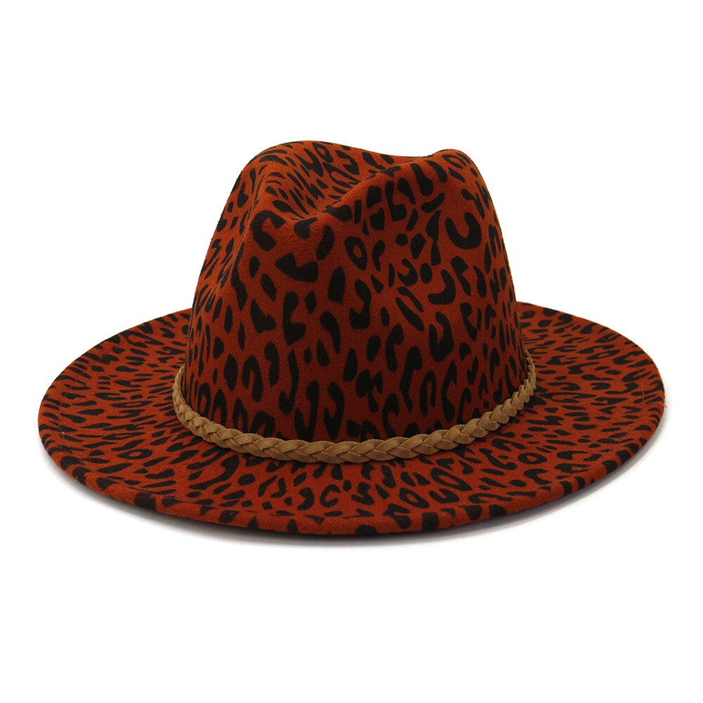 Fs dames vintage brede rand vilt fedora hoeden luipaardprint heren wollen panama jazz pet khaki legergroen wijnrood beige grijze hoed: Wijnrood