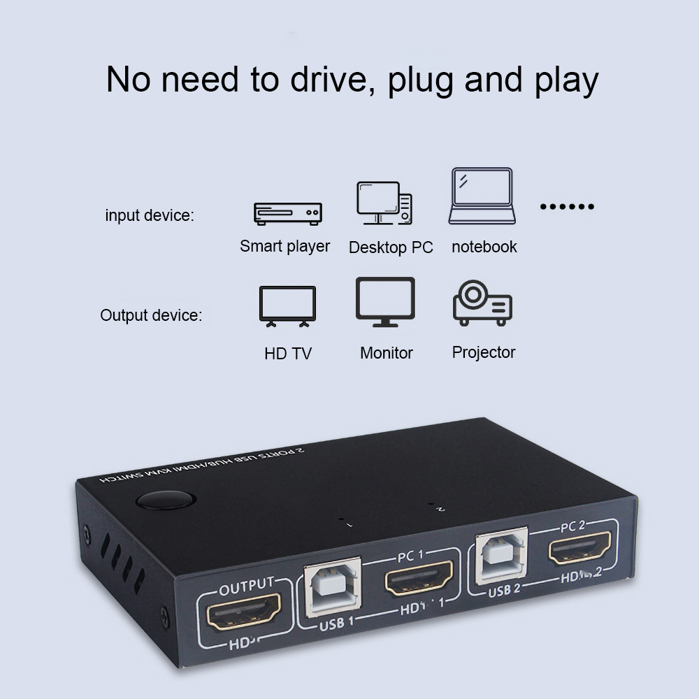 Kebidu 2 Poort Hdmi Kvm Switch 4K Usb Schakelaar Kvm Switcher Splitter Box Voor Delen Printer Toetsenbord Muis Kvm switch Hdmi