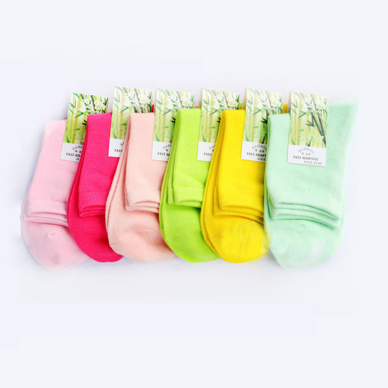 3 Pairs/Lot Women Bamboo Fiber Crew Socks Female Spring Autumn Soft Breathable Solid Candy Color Polka Dot Casual Socks