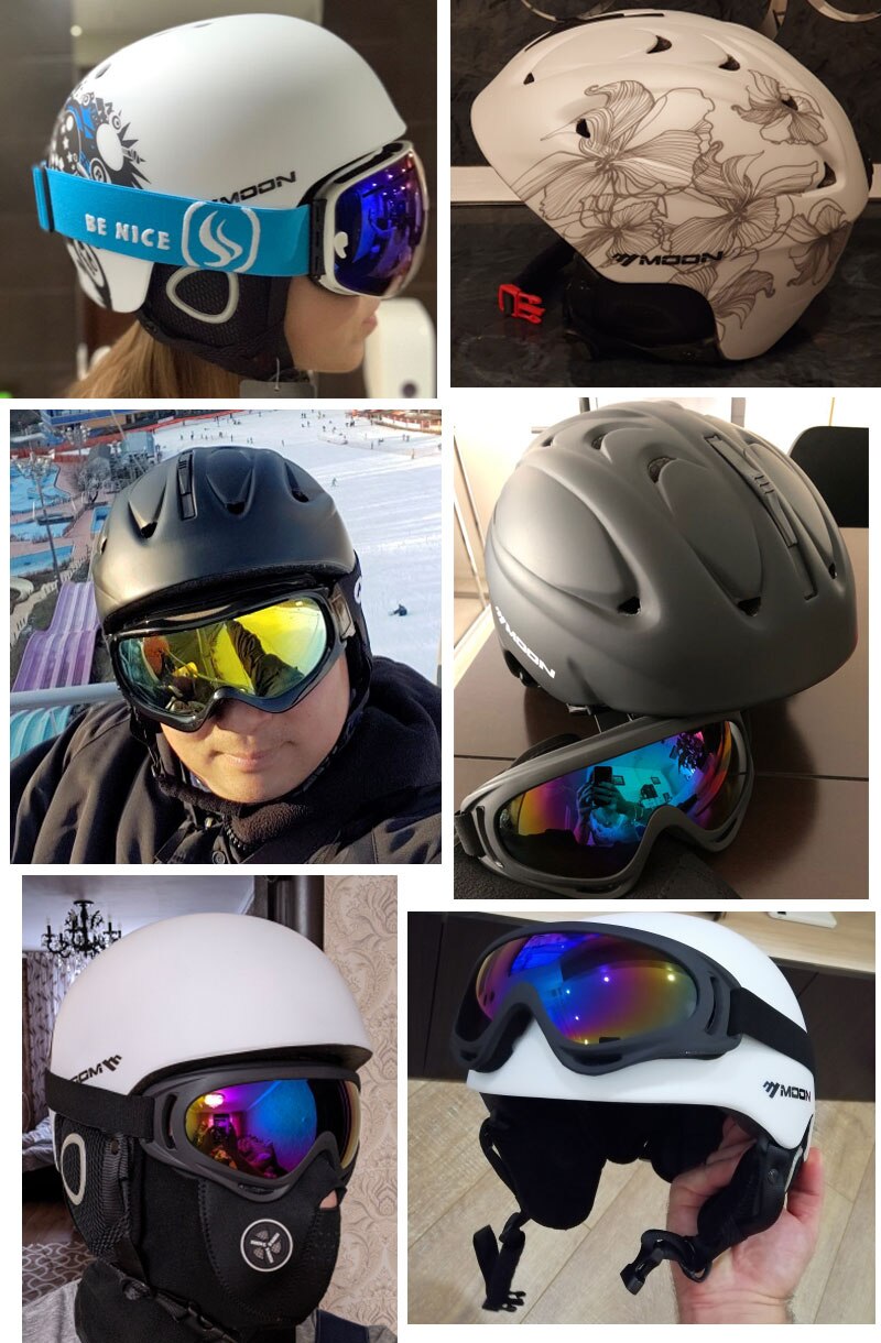 MOON Skiing Helmet with 2 Winter Adult Men Snowboard Skateboard Equipment Sports Safety Ski Helmets for men with goggles