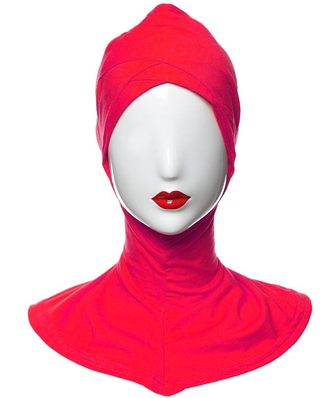 1 fuld cover indre kors hijab kasketter muslimsk turban hat kvinder islamisk undertørklæde hætte solid modal hals hoved under hijab cagoule: Rød