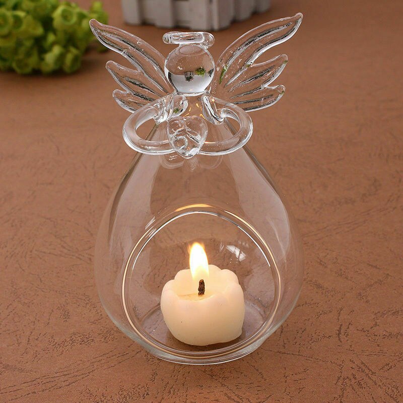 1PC Hohl Glas Engel Kerzenhalter Heimat Garten Nacht Hochzeit Ich bin Freien Tee Licht Dekor: A
