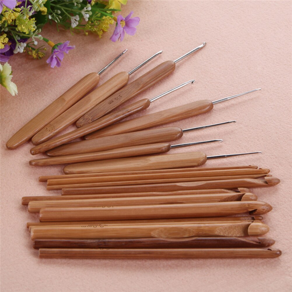 20 stuks haaknaalden met bamboe handvat, breigaren, breinaald, houten haaknaald, breigereedschap, naaiaccessoires