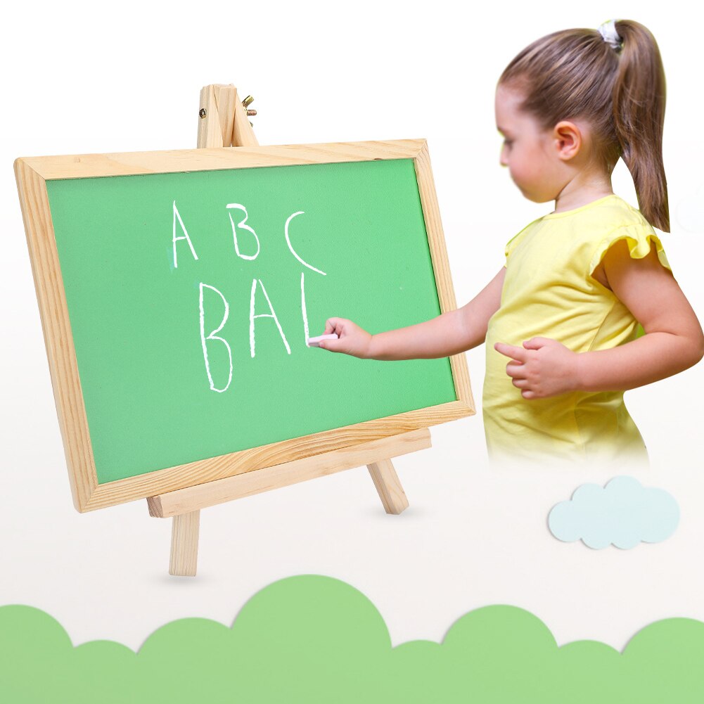 2Pcs Children Writing Boards Green Desktop Message Board Tablet with Supporting Plate Removable Wood Easel Chalkboard Memo Board