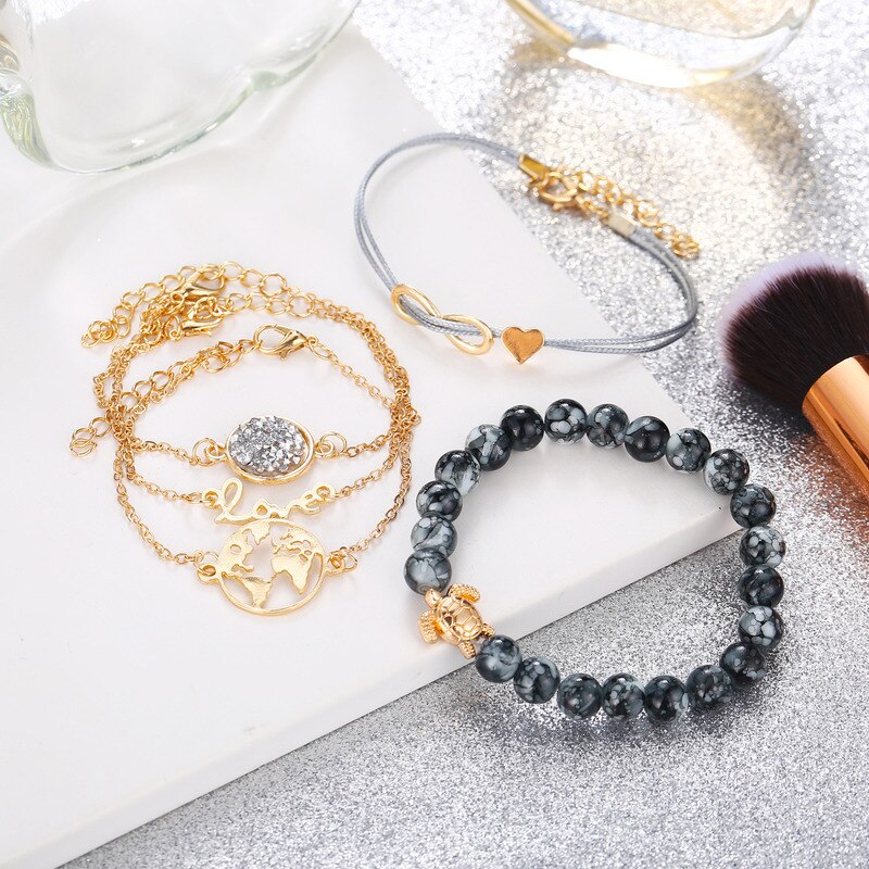 5 pcs conjunto de jóias de moda para namorada presente pulseiras 5 pçs conjunto de pulseira de pulseira de amor conjunto de pulseira de tartaruga para mulher